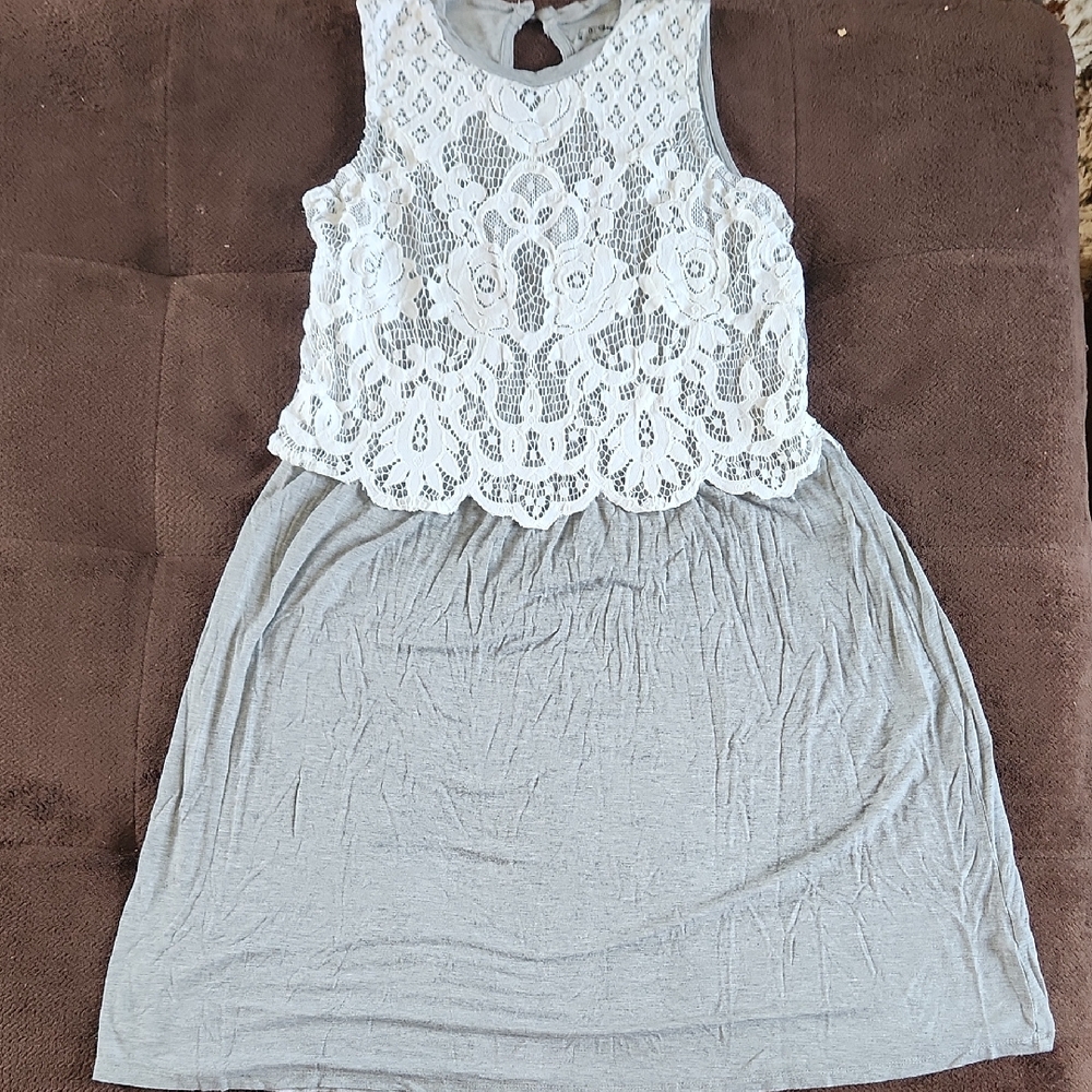 Art Class White Lace and Gray Casual Dress